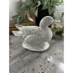 Vintage Duck Crackle Glaze Ceramic Statue Decor White  Mallard Unique